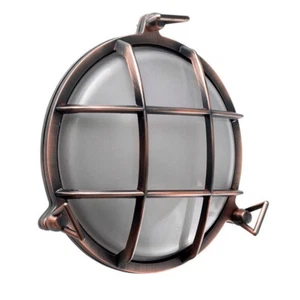 Stern Porthole Outdoor Wall Light Antique Copper IP64 Opal Glass E27 Bulkhead - Picture 1 of 4