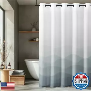 jinchan Ombre Grey Ocean Wave No Hook Shower Curtain Waterproof Fabric Shower - Picture 1 of 5