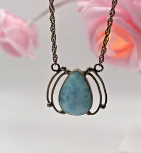 Vintage Sterling Silver Pendant Necklace 925 Larimar Stone 7.29g - Picture 1 of 7