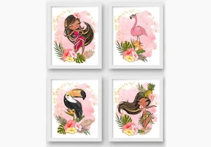 Tropical girl nursery prints, tropical nursery wall art, hawaii aloha decor - Picture 1 of 13
