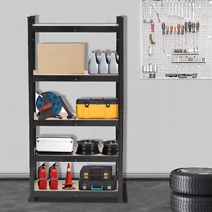 5 Tier Heavy Duty Metal Shelving Rack Unit Garage Storage Shelf Black UK - Picture 1 of 15