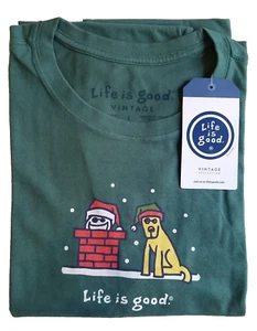 Life Is Good SS Shirt Vintage Crusher Tee JAKE AND ROCKET CHIMNEY Chest47 Mens L - Picture 1 of 6