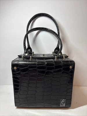 Caboodles Black Faux Croc Vanity Bag 8x7x6 Interior Mirror Make Up Bag/Case - Image 1 of 4