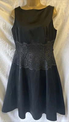 LAURA ASHLEY BLACK SILK MIDI SLEEVELESS FIT & FLARE GLITTER PANEL 14 DRESS -READ - Image 1 of 4