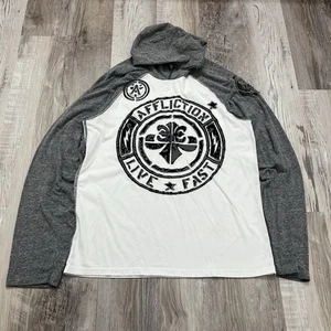 Affliction Mens Large Hoodie Long Sleeve Shirt Gray White  - Picture 1 of 8