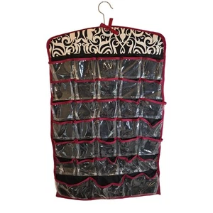 Hängen Schmuck Organizer Doppelseitig Mehrere Taschen Floral Schwarz Weiß Organisieren - Bild 1 von 3