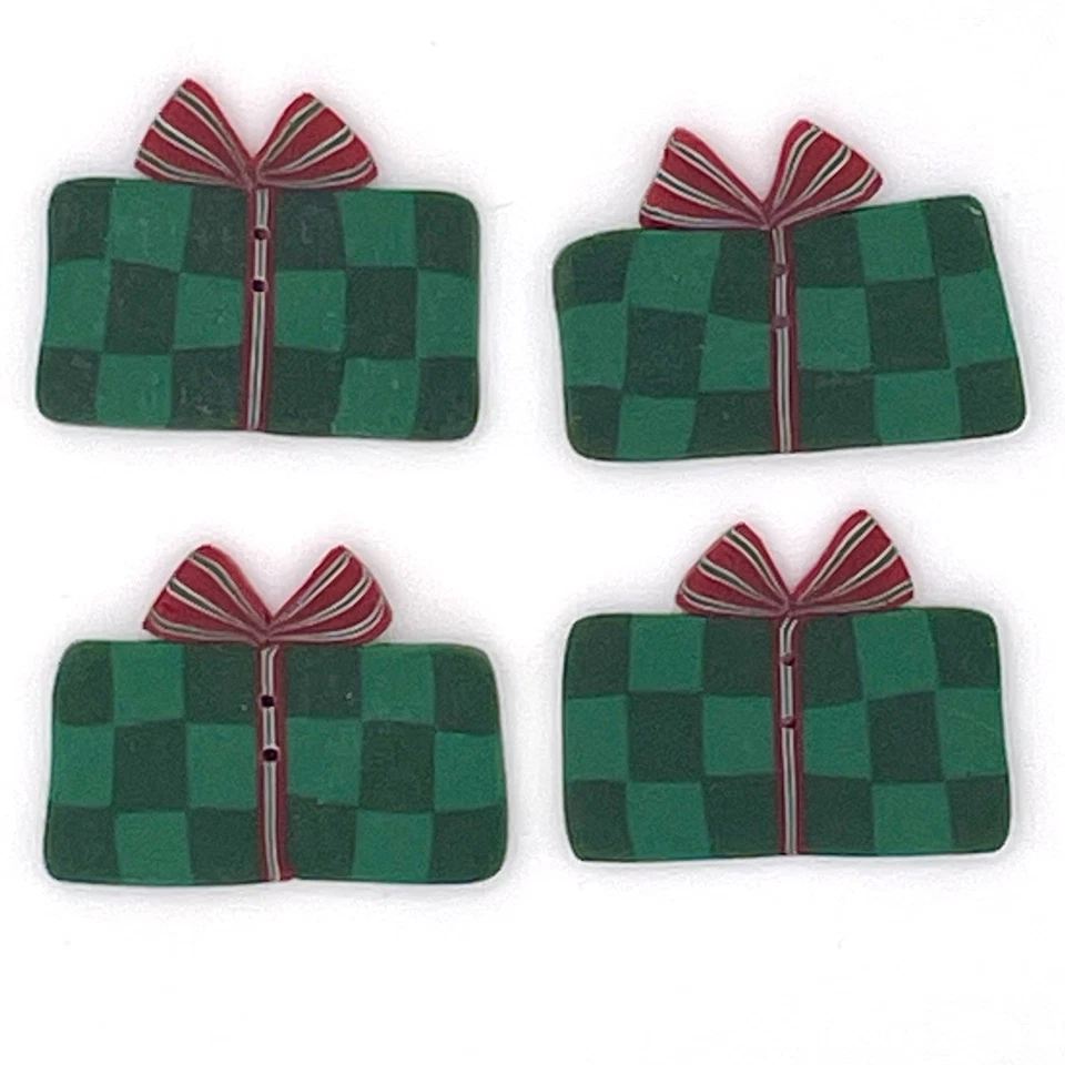 Large Green Gift Polymer Buttons 4454L Just Another Button Company Present 4 pc - Image 1 of 4