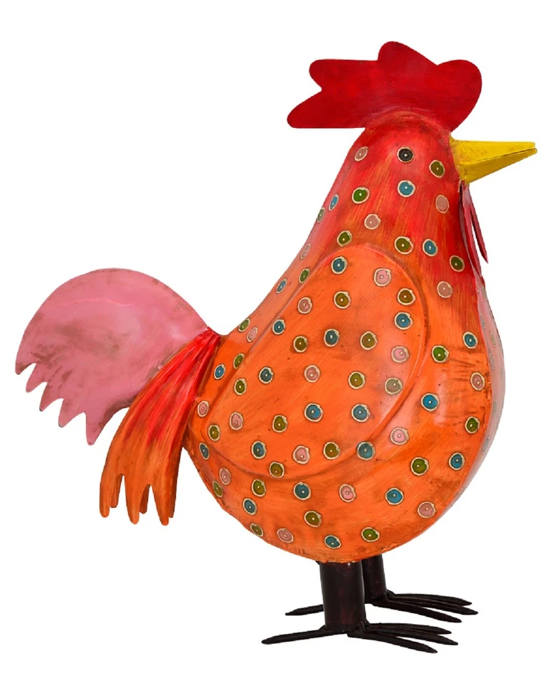 dekorativer Deko-Hahn Deko-Huhn Garten-Deko Metall bemalt ca. 44 cm hoch orange - Bild 1 von 1