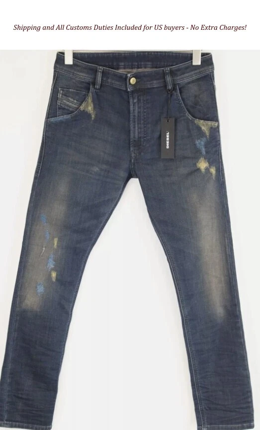 DIESEL Krooley-X-T 0870Z Men`S Jeans W28 Blue Sweat Jogg Tapered Distressed