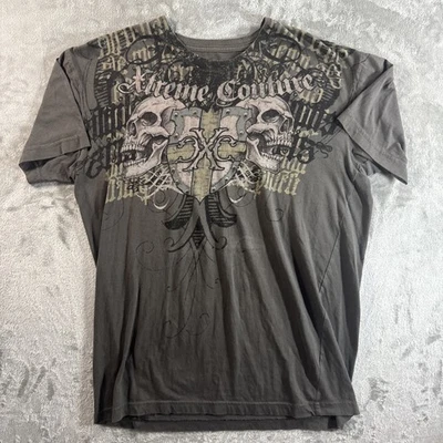 Camiseta Y2K Xtreme Couture Para Hombre Grande Gris Calaveras Grunge Emo Estampado Completo Foto 1 de 4