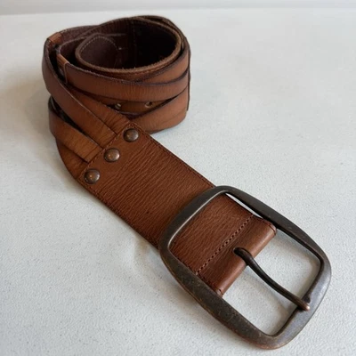 Linea Pelle Women’s Belt Size M Leather Woven Solid Brass Buckle Studded Brown - Image 1 of 4