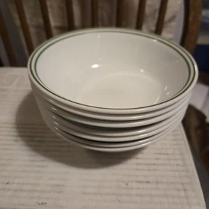 *Corelle WHITE BOWLS WITH GREEN & BLUE STRIPE 6 1/4"~ Lot of 7 Gently Used Nice! - Picture 1 of 3