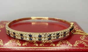 Bracciale Vintage Oro Giallo 18k Zaffiro Blu Diamanti Matrimonio 750 6 1/4” - Foto 1 di 19