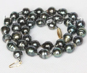 AAAA GENUINE BAROQUE 12MM BLACK SOUTH SEA TAHITIAN PEARL NECKLACE 14K J10367 - Picture 1 of 4
