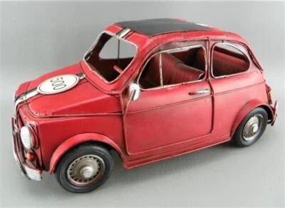 Réplica de coche Fiat 500 Mini Cabriolet clásico de metal estaño años 60 rojo pieza de decoración de 12" Foto 1 de 4