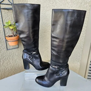 Tahari Womens 7M Felix Tall Black Leather Knee High Boots - Picture 1 of 9