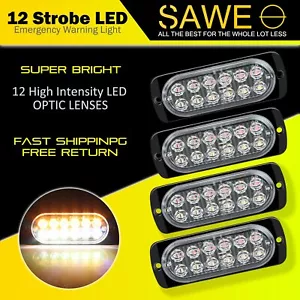 4x Ámbar/Blanco 12 LED Coche Camión Peligro Flash Luz Estroboscópica - Imagen 1 de 7