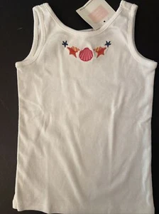 NWT Girls 2T  Janie & Jack SHELL BEACH Cotton Knit White TANK TOP SHIRT . . Rare - Picture 1 of 2