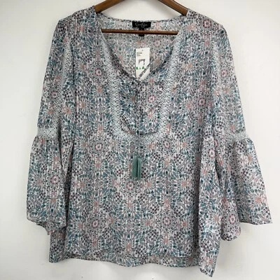 Blusa boho transparente Jessica Simpson talla grande para mujer azul rosa índigo prisma nueva con etiquetas Foto 1 de 4