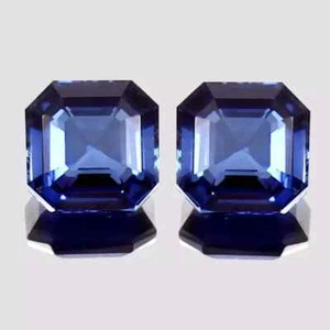 Blue Sapphire 50 Ct Ceylon Natural Asscher Cut Certified Loose Gemstone Pair - Picture 1 of 7