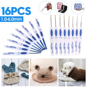 16Pcs Crochet Hook Set Handle Knitting Needles Sewing Weave Craft Organizer Case - Imagen 1 de 9