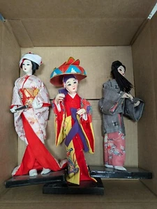 Vintage 3 Doll Lot Japanese/Okinawan/Ryukyu 10"-11" Cloth Dolls Dirty needs TLC - Picture 1 of 21