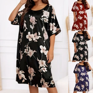 Plus Size Womens Stain Silk Nightdress Pyjamas Sleepwear Nightwear Loungwear - Picture 1 of 18