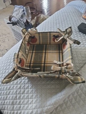 Park Design PUMPKIN Tie Bowl 100% Cotton 6x6x2 Emborderied  - Image 1 of 4