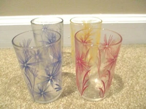 4 vasos de jugo de swig elegantes flores abstractas amarillas rojas azules de colección - Imagen 1 de 5