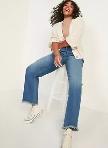Old Navy Womens Plus Size 28 ~ Extra High-Waisted Ski-Hi Straight Cut Off Jeans - Picture 1 of 3