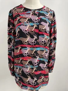 Marc by Marc Jacobs Multi Color Silk Deer Print 3/4 Sleeve Blouse Shirt Size 8 - Picture 1 of 12