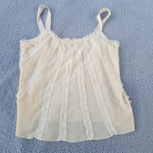 METRO 7 Women's Y2K Medium Bluff Cream Frayed Whispy Strappy Blouse Top - Picture 1 of 9
