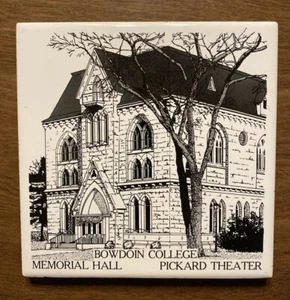 Vtg Bowdoin College Tile Wall Hanging Decor Memorial Hall Pickard Theater B12 - Picture 1 of 12