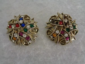 Vintage Multi-color Gemstone Clip Earrings (Imperfect) - Picture 1 of 5