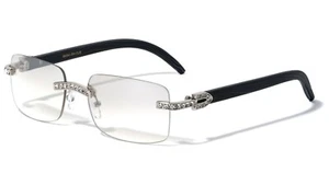 Herren rechteckiges Gestell klare Linse Designer randlose Brille Strass Brille - Bild 1 von 8