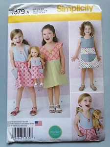 CHILD'S + for 18" DOLL DRESS Sewing Pattern, Size 22-27" chest - SIMPLICITY 1379 - Picture 1 of 6