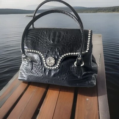 Cartera Raviani $2200 Weekender Carryon Cuero Negro Cristales Swarovski Foto 1 de 4