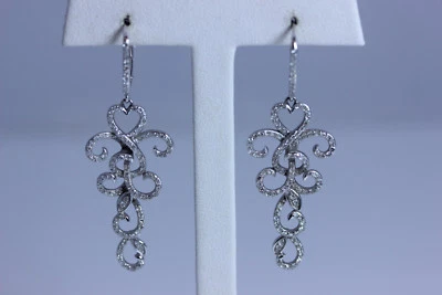 Pendientes araña de diamantes I1/I vintage de oro blanco de 14 quilates de 1,17 quilates 2"- 12531-45 Foto 1 de 4