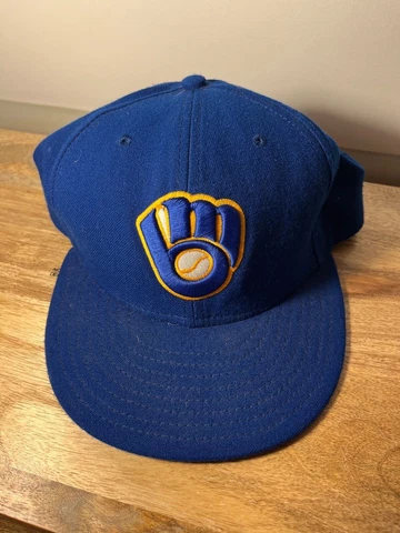 milwaukee brewers hat 7 3/8 retro glove logo blue fitted new era Cover