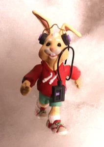 1997 Hallmark Bunny Rabbit Jogging Walking with Headphones Ornament - Picture 1 of 4