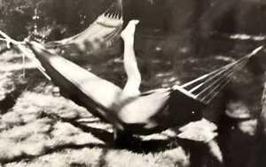 Leg In The Air Falling Out Of Hammock VTG Photo 1940s Abstract Vernacular Strang - Picture 1 of 3