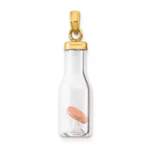 14k 3-D Mini Penny in Glass Bottle Pendant Bracelet Necklace - Picture 1 of 6