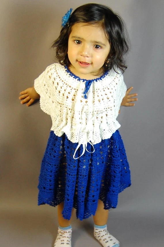 Handmade crochet girl baby dress - Blue - Image 1 of 1
