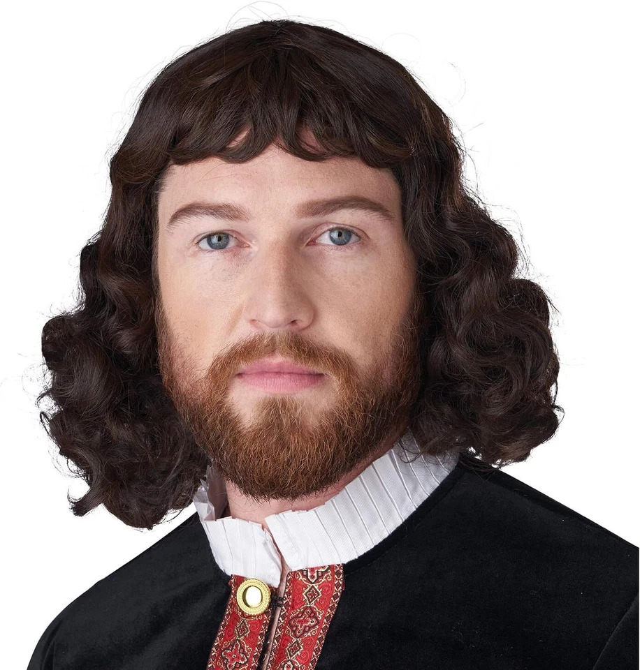 Renaissance Lord Wig Brown Fancy Dress Up Halloween Adult Costume Accessory - Image 1 of 1