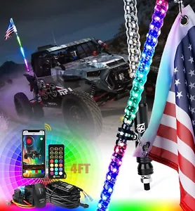 Xprite 4ft LED RGB Whip Lights Flag Pole App control for UTV Polaris RZR YAMAHA - Foto 1 di 8