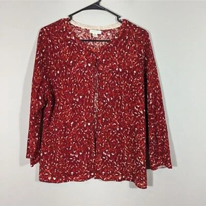 Cárdigan de lana merino con estampado de animales rojos Garnet Hill para mujer talla L esposa madura de la mafia - Imagen 1 de 6
