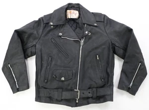 Rare VTG EXCELLED Genuine Leather Biker Motorcycle Jacket 90s Black Women’s 10 - Picture 1 of 15