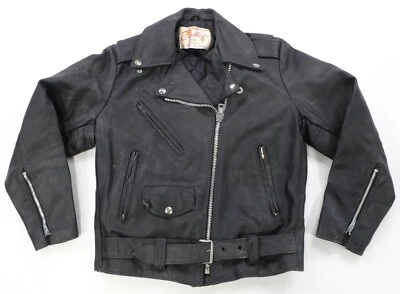 Rare VTG EXCELLED Genuine Leather Biker Motorcycle Jacket 90s Black Women’s 10 - Image 1 of 4