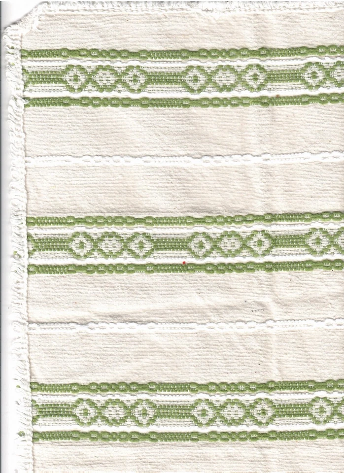 napperon de tissu ancien blanc a bandes vertes - Photo 1/1