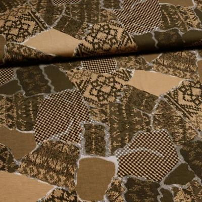 Stoff Viskose Jersey Patchwork Strickmuster braun beige camel grau Kleiderstoff - Bild 1 von 4